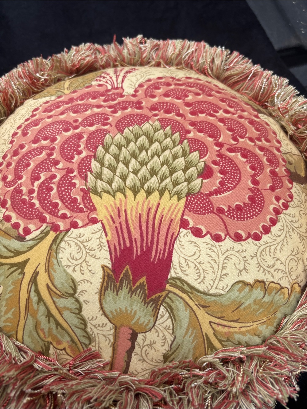 Decorative Round Fringe Accent Pillow in Coral and Cream Bella Rosa NWTs. - Picture 6 of 8